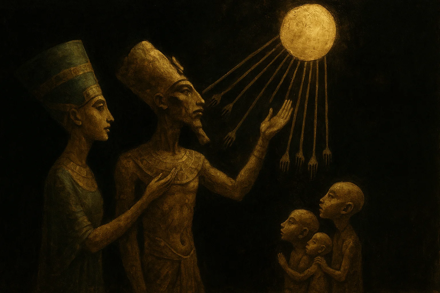 Illustration: Nefertiti and the Royal Family in Aten Worship