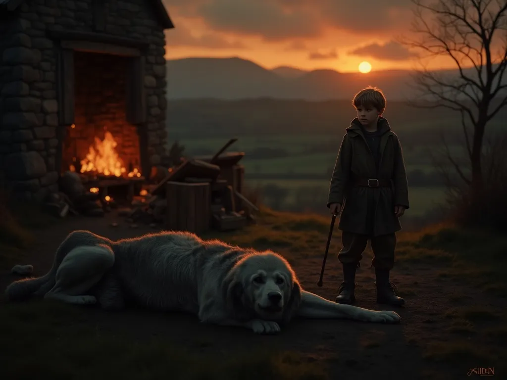 Young Setanta standing over the slain hound of Culann the smith