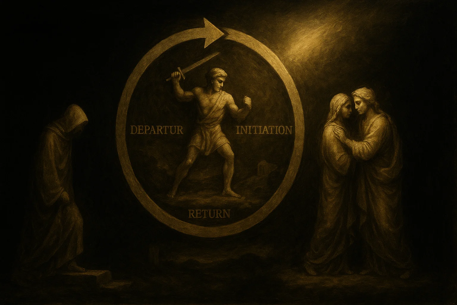 Illustration: The seventeen stages: departure, initiation, return