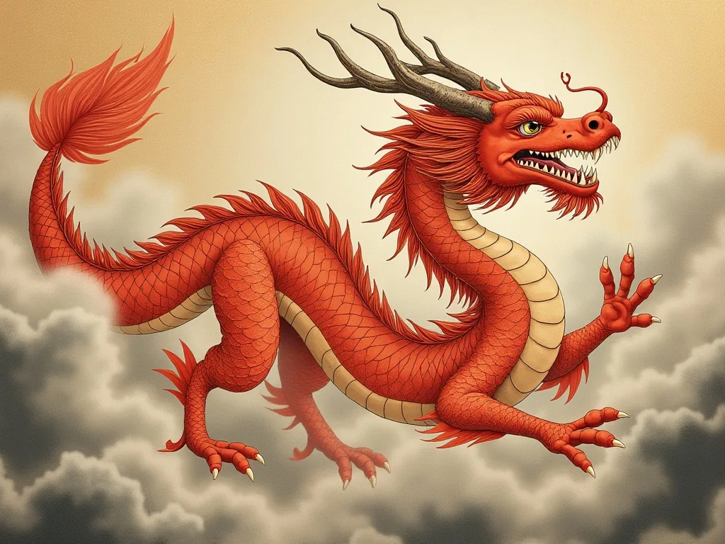 A detailed Song dynasty style painting of a composite Chinese imperial dragon