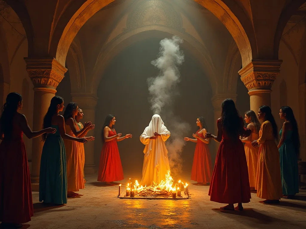 Zar spirit possession ritual ceremony in Ethiopia with incense and candlelight