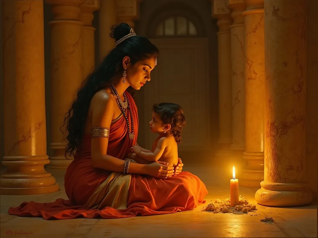 Parvati creating the boy Ganesha from turmeric paste in a palace interior