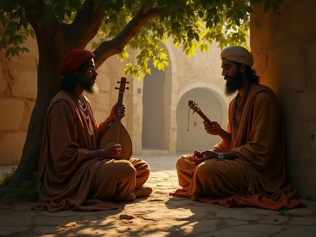 Medieval Indian bhakti saint and Sufi mystic in shared contemplation