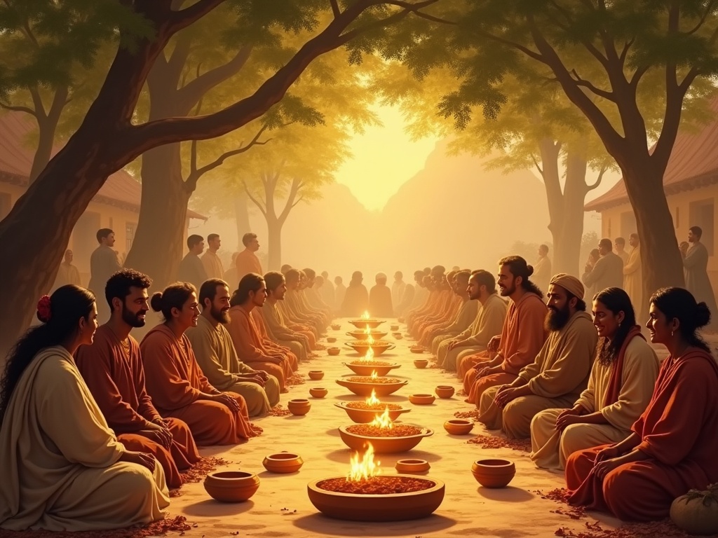 A communal langar meal in the early Sikh community at Kartarpur