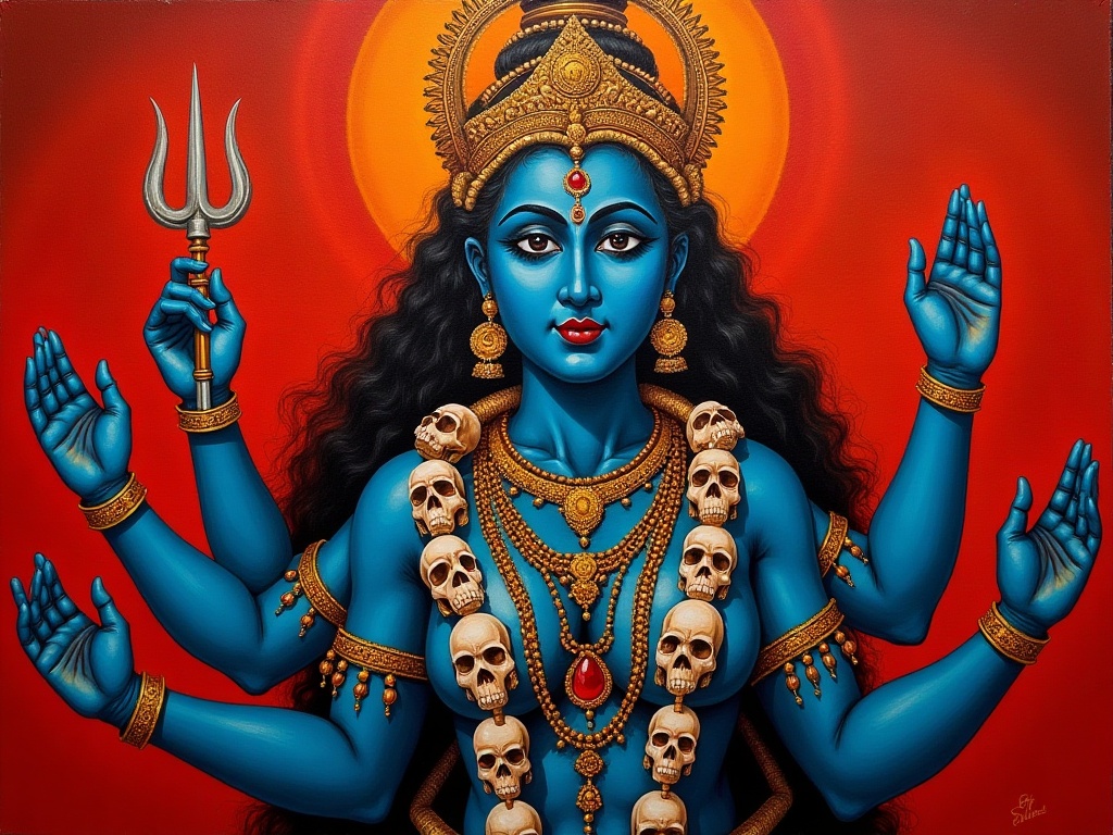 Kali's four-armed form showing the abhaya and varada mudras alongside weapons