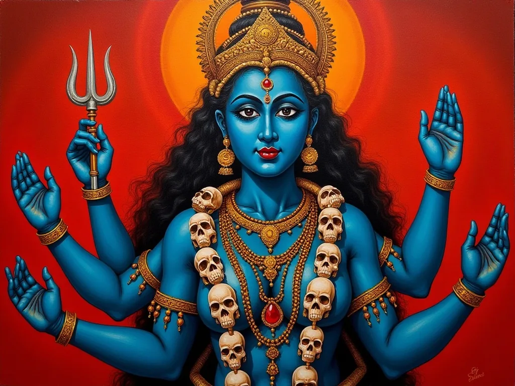 Kali's four-armed form showing the abhaya and varada mudras alongside weapons