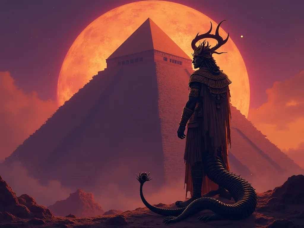 Marduk in divine regalia before the ziggurat of Babylon with his mushhushshu dragon