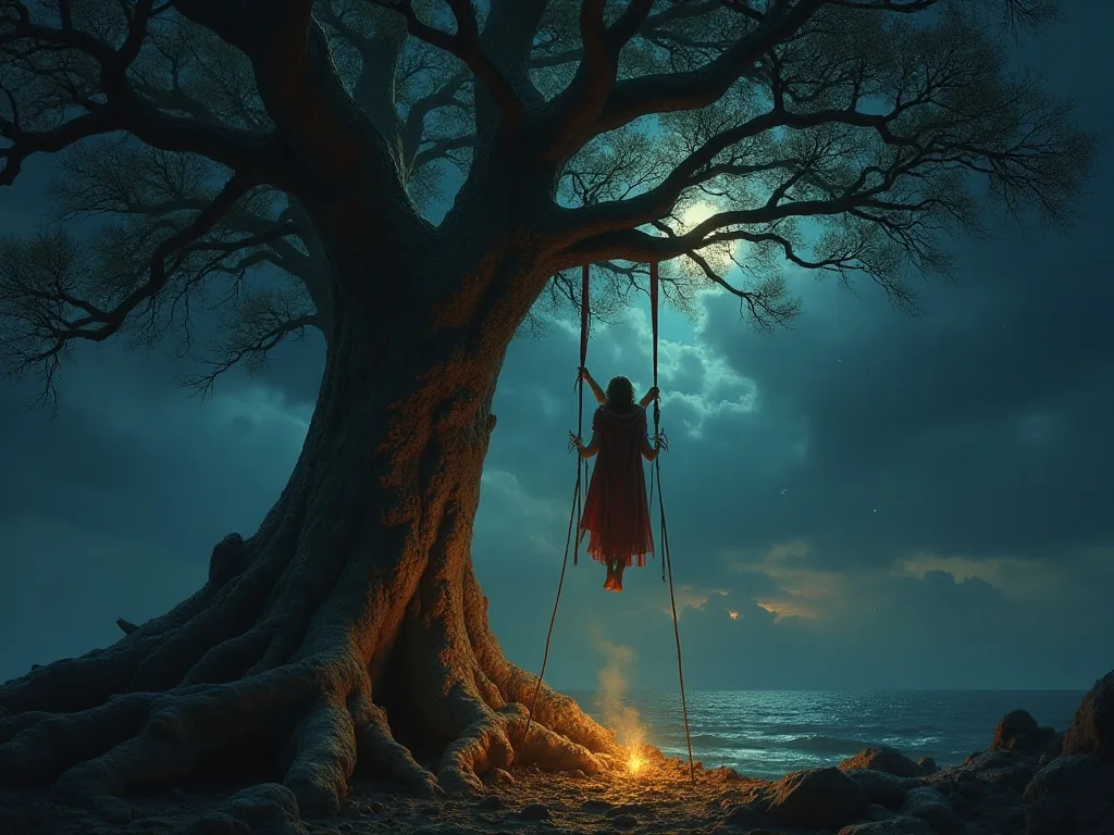 Odin hanging sacrificed on Yggdrasil the World Tree to gain the runes