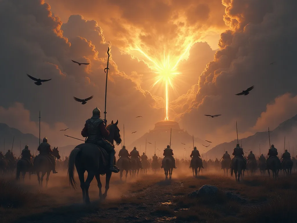Valkyries carrying fallen warriors to Valhalla on behalf of Odin