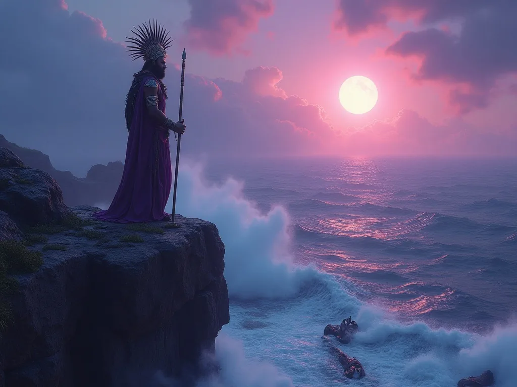 The mythic departure of Quetzalcoatl sailing east on a raft of serpents toward the morning star