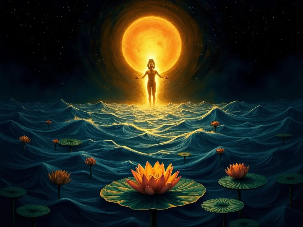 Ra-Atum emerging from the primordial waters of Nun at the moment of creation