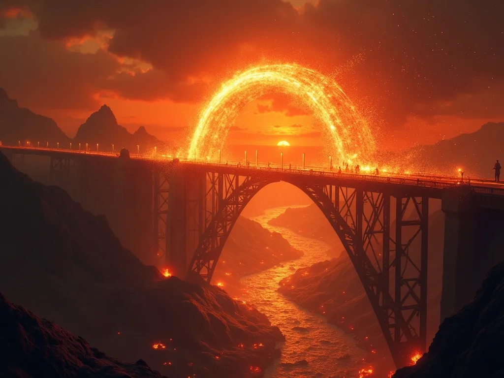 Bifrost shattering beneath the charge of the fire giants of Muspell at Ragnarok.