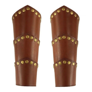 Brown Leather Viking Arm Bracer | Rugged Rivets & Adjustable Straps