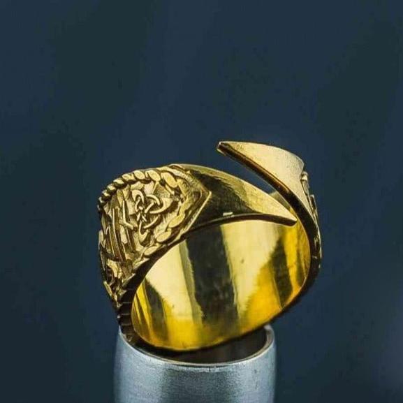 14K Gold Hail Odin Runes Black Sun Viking Ring | Nordic Inspired Jewelry