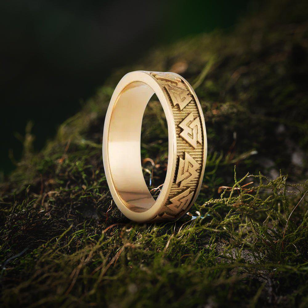 Valknut Symbol Ring | Handmade 14K Gold | Norse Historical Jewelry