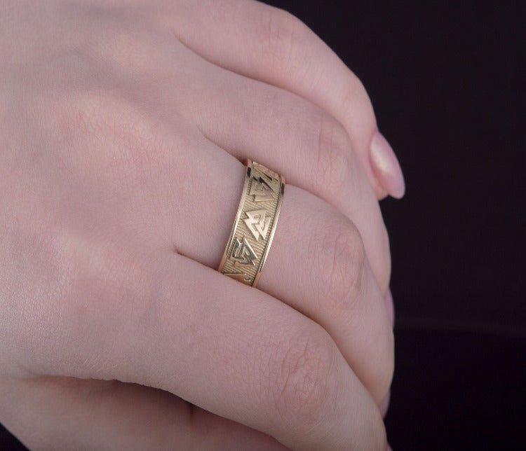 Valknut Symbol Ring | Handmade 14K Gold | Norse Historical Jewelry