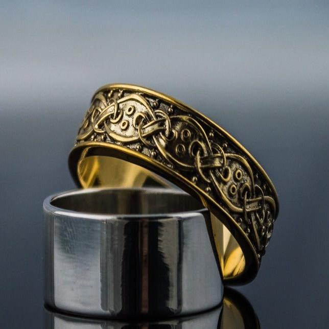 14K Gold Viking Ring with Borre Style Knotwork | Scandinavian Ornament