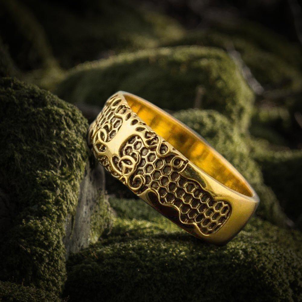 Yggdrasil Honeycomb Viking Ring | Handcrafted 14K Gold