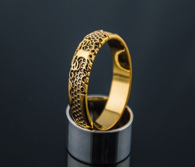 Yggdrasil Honeycomb Viking Ring | Handcrafted 14K Gold