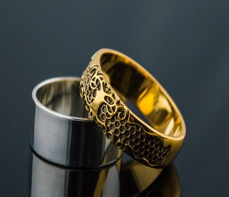 Yggdrasil Honeycomb Viking Ring | Handcrafted 14K Gold