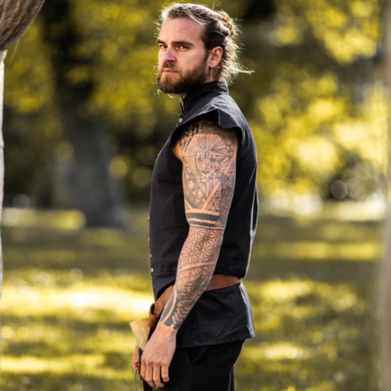 Black Sleeveless Viking Vest | Button-Up Front