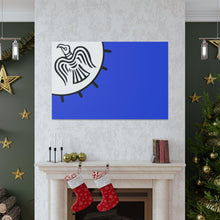 Load image into Gallery viewer, Viking Art on Canvas - Odin&#39;s Raven on White background on Blue Banner
