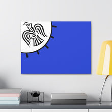 Load image into Gallery viewer, Viking Art on Canvas - Odin&#39;s Raven on White background on Blue Banner
