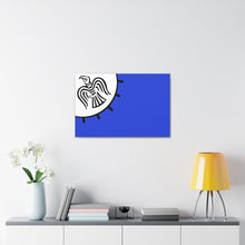 Load image into Gallery viewer, Viking Art on Canvas - Odin&#39;s Raven on White background on Blue Banner
