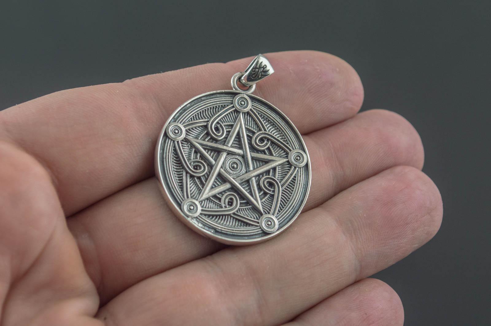 Pentagram Symbol Pendant Sterling Silver Handmade Wicca Jewelry