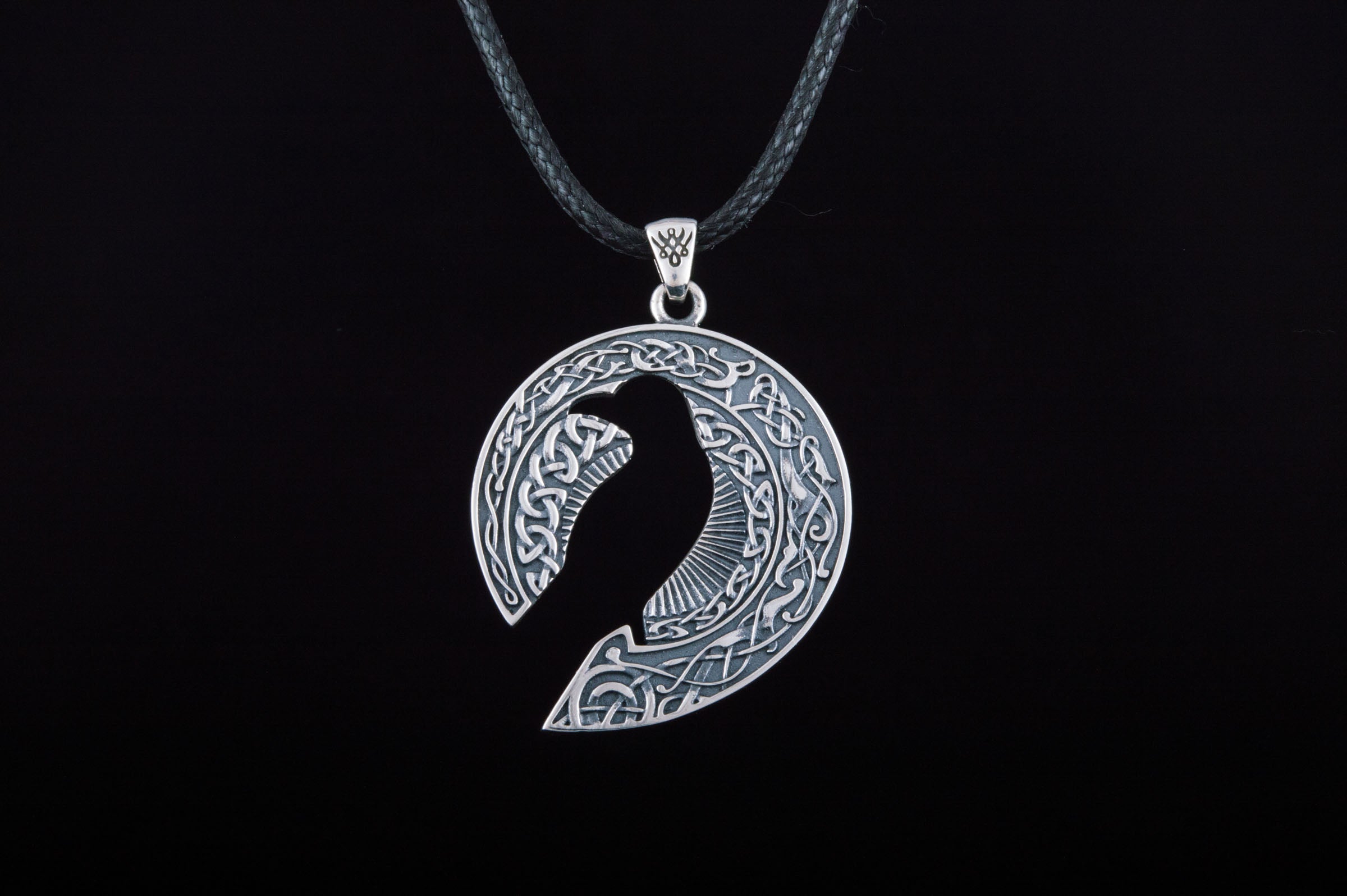 Raven Pendant with Ornament Sterling Silver Jewelry