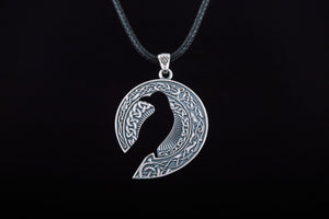 Raven Pendant with Ornament Sterling Silver Jewelry