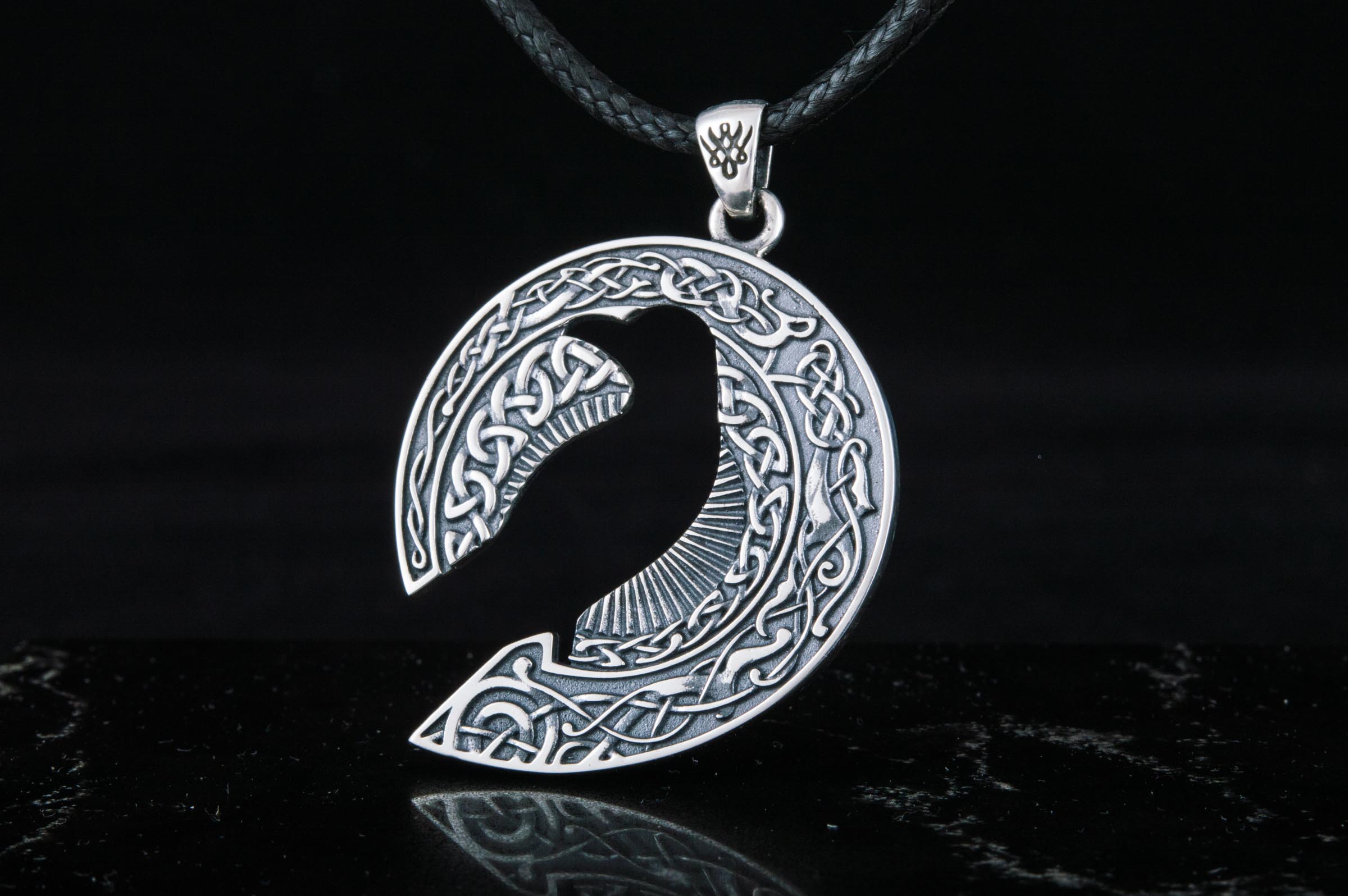 Raven Pendant with Ornament Sterling Silver Jewelry