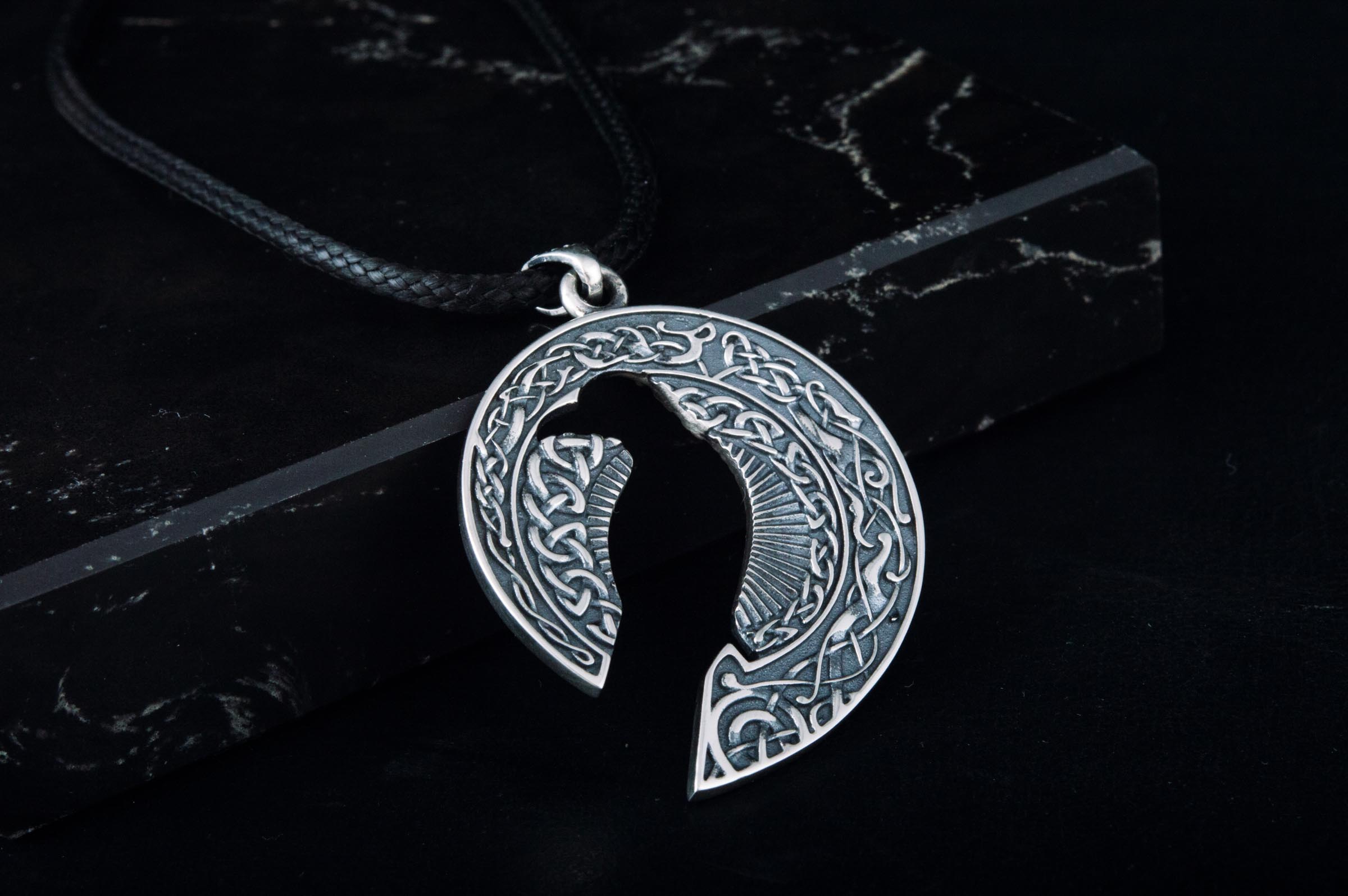 Raven Pendant with Ornament Sterling Silver Jewelry