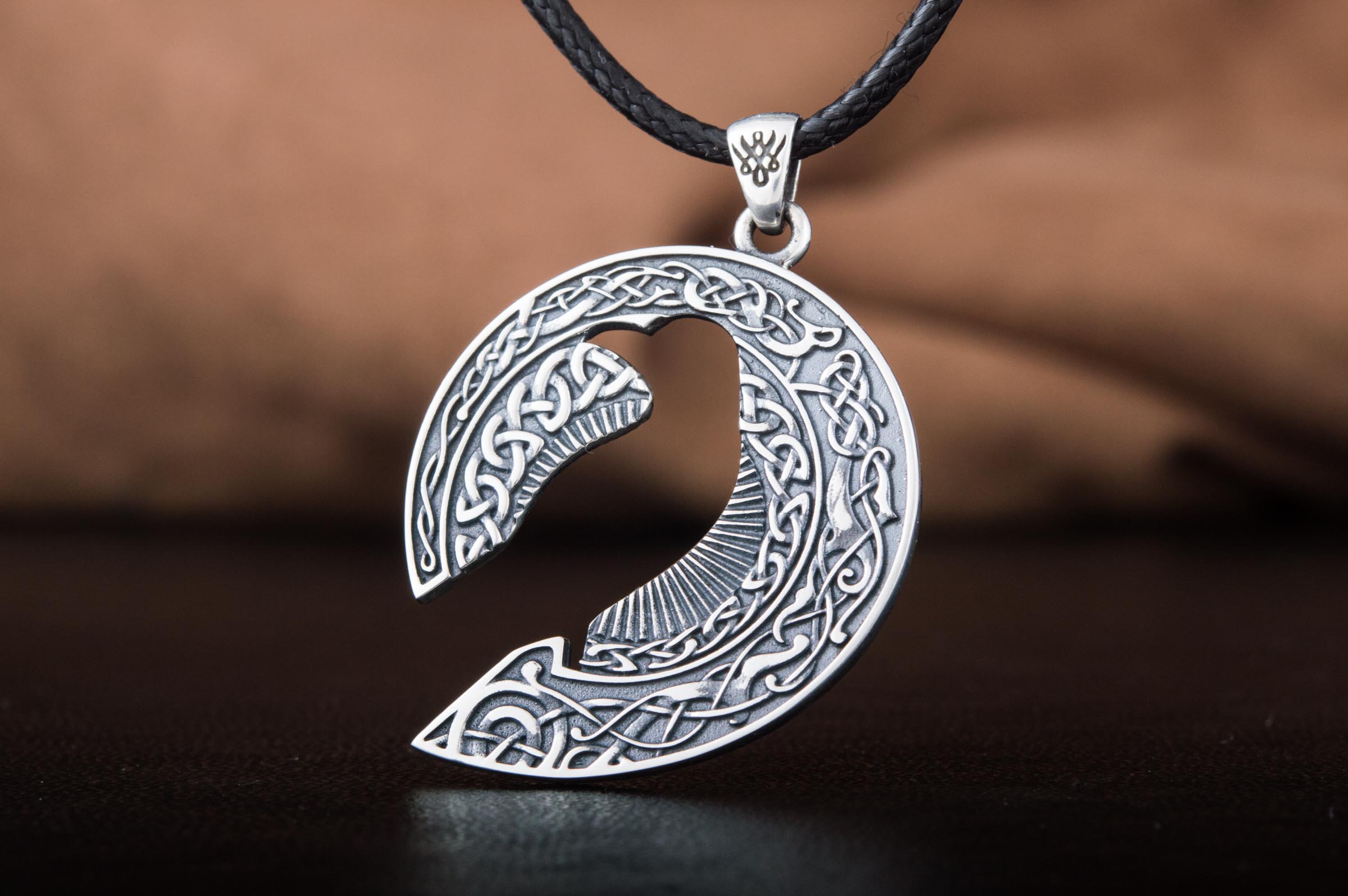 Raven Pendant with Ornament Sterling Silver Jewelry