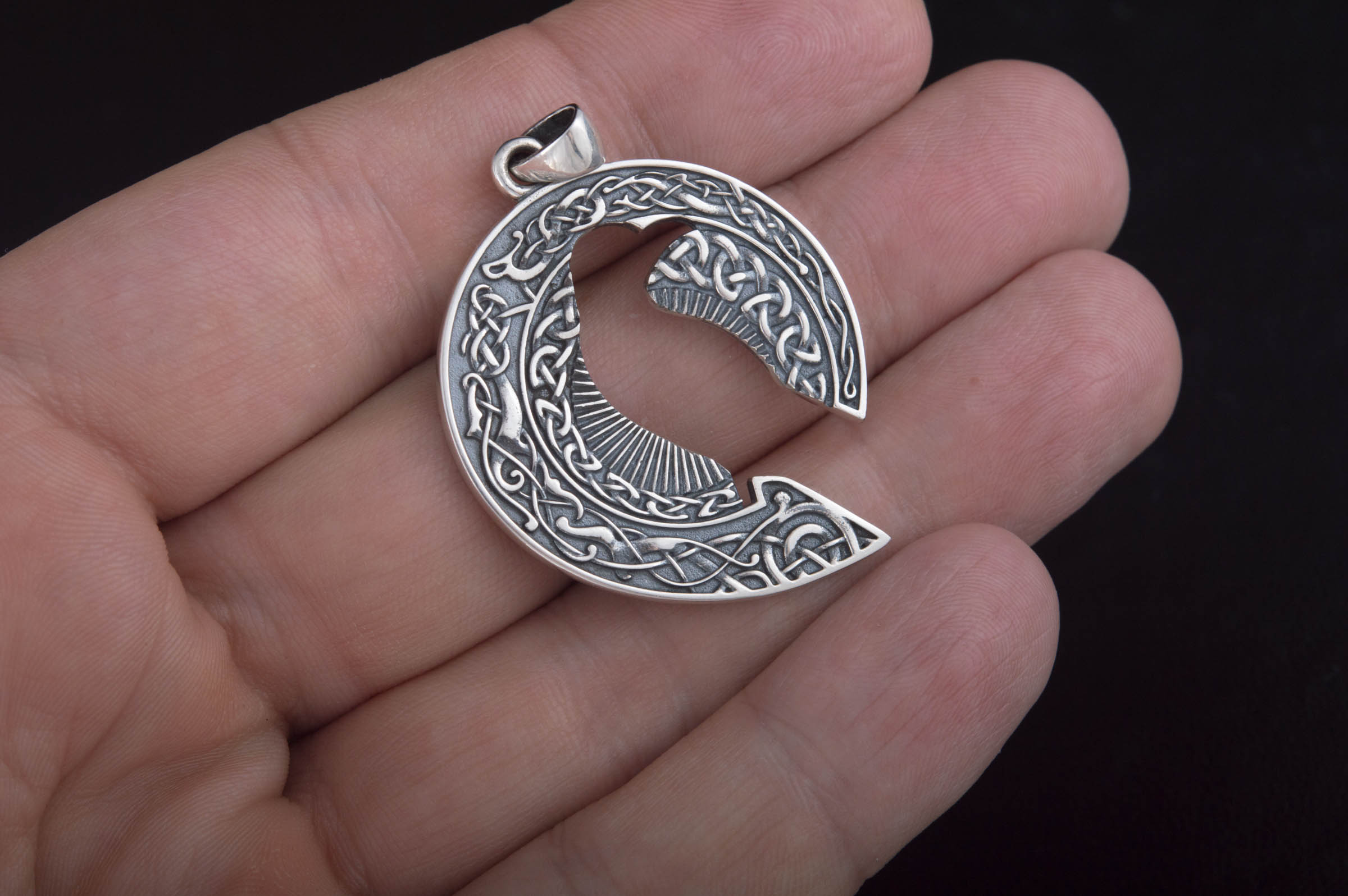 Raven Pendant with Ornament Sterling Silver Jewelry