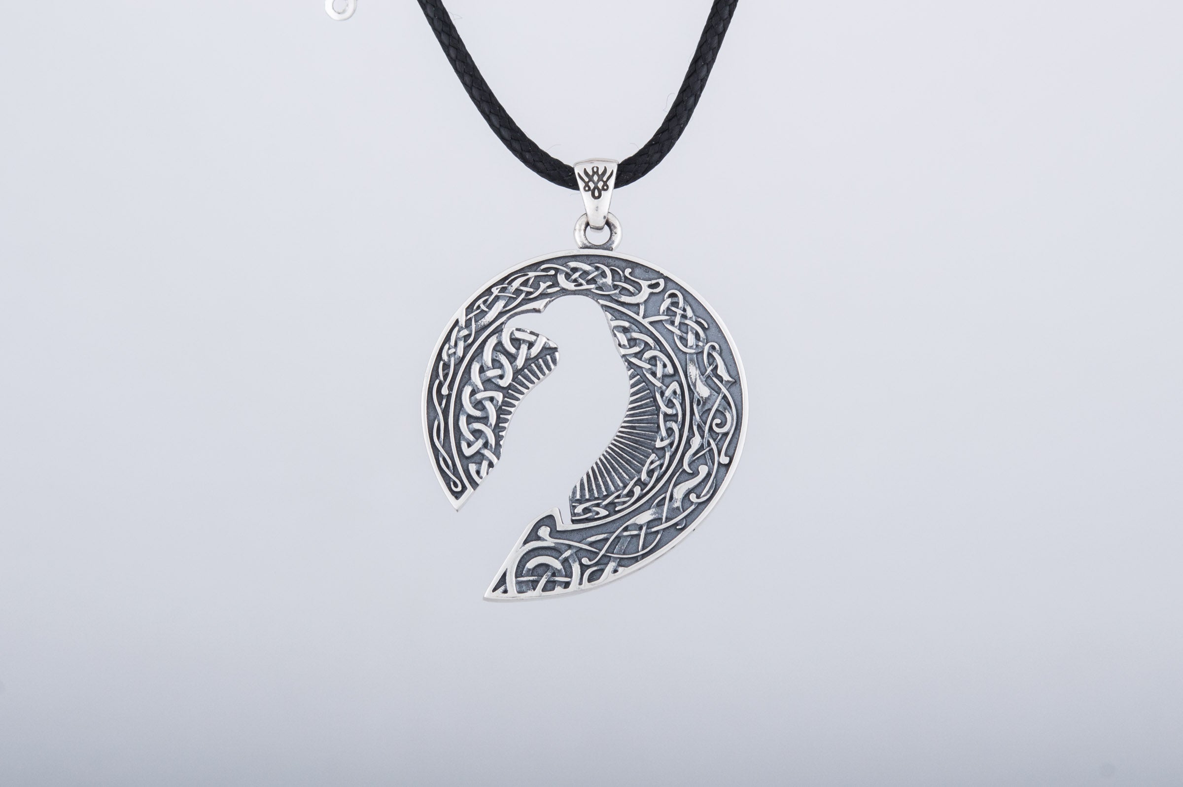 Raven Pendant with Ornament Sterling Silver Jewelry