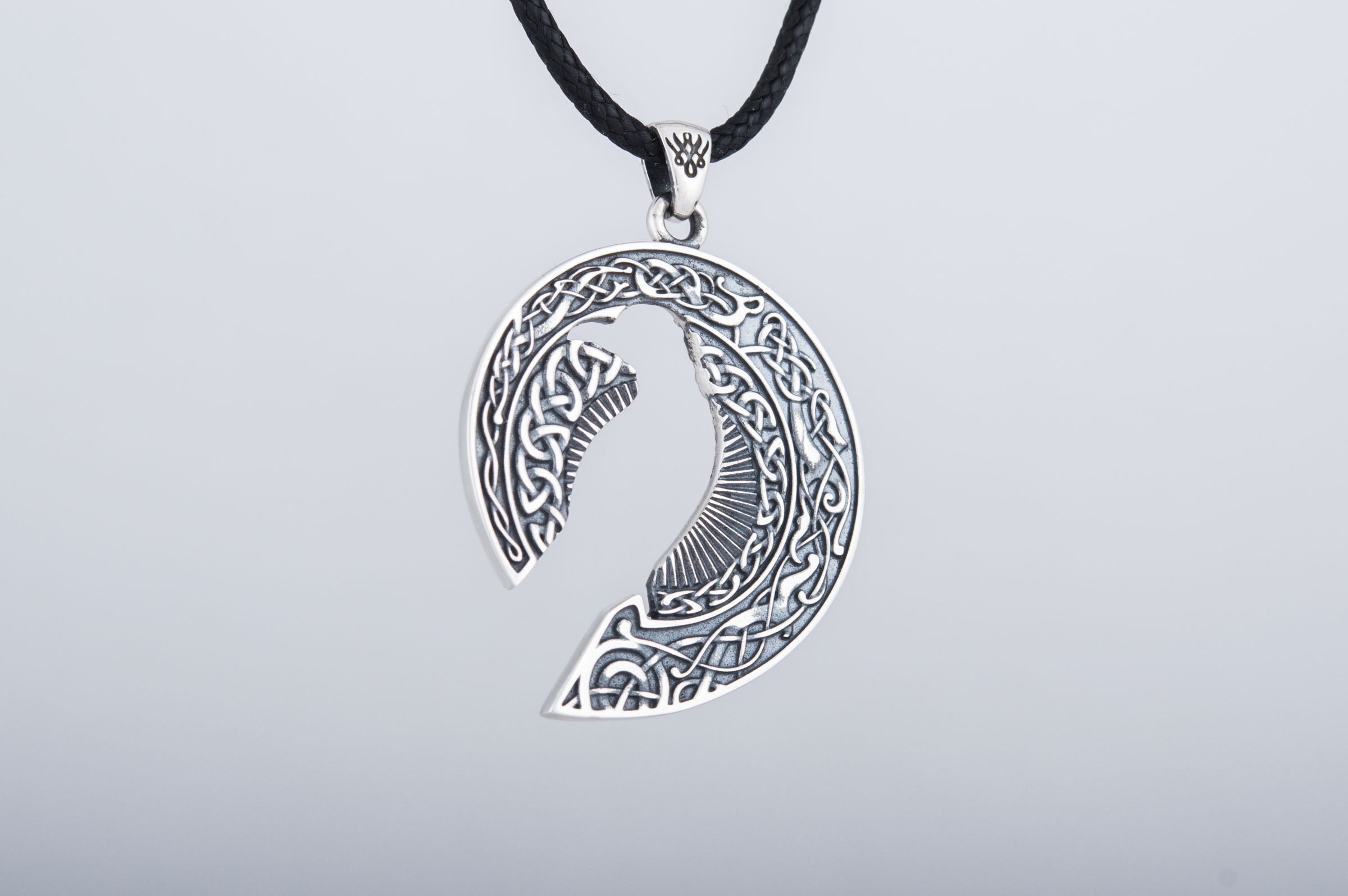 Raven Pendant with Ornament Sterling Silver Jewelry