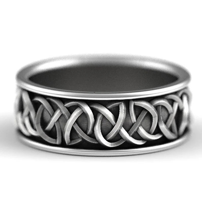 Viking Wolf Ring with Twin Howling Wolves | Celtic Knot Design