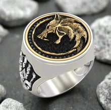 Load image into Gallery viewer, Norse Odin Fenrir Viking Ring with Embossed Paw | Silver or Gold
