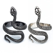 Load image into Gallery viewer, Viking Snake Ring with Serpent Scales in Darkened and Rugged Steel
