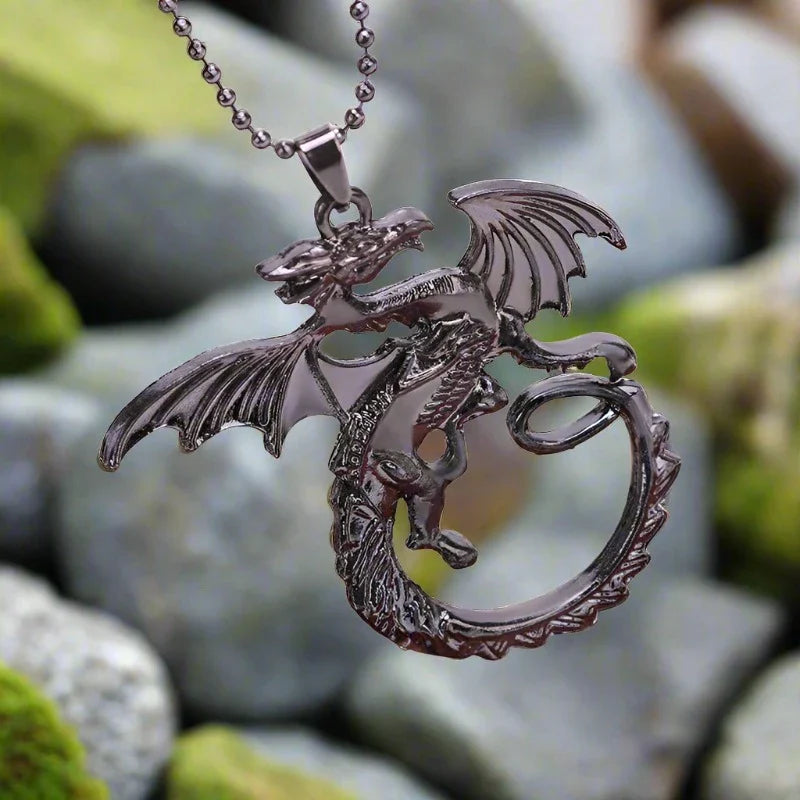 Viking Dragon Necklace with Wings and Chain