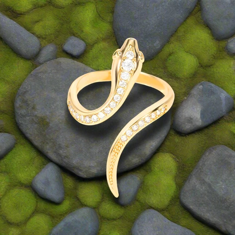 Viking Snake Ring with Inlay Scales in Silver/Gold