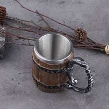 Load image into Gallery viewer, Feasting Wood and Iron Modern Viking Tankard Viking Decor
