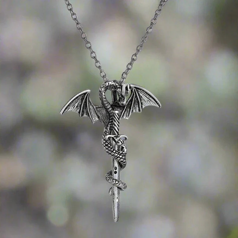 Viking Dragon Necklace with Sword and Dragon