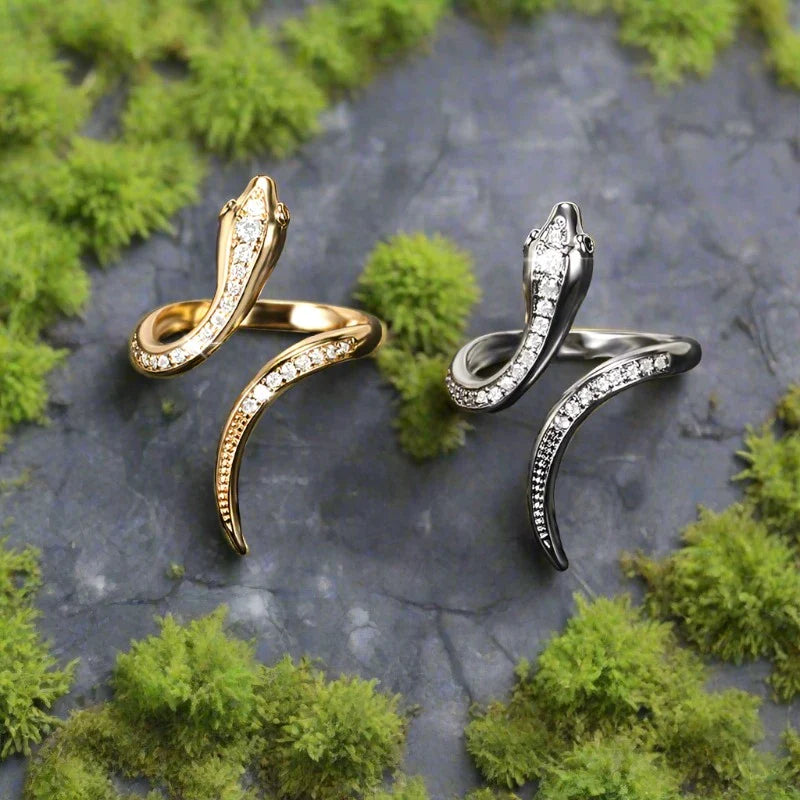 Viking Snake Ring with Inlay Scales in Silver/Gold