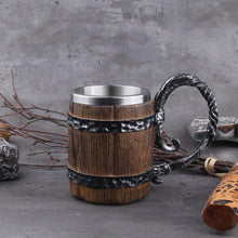 Load image into Gallery viewer, Feasting Wood and Iron Modern Viking Tankard Viking Decor
