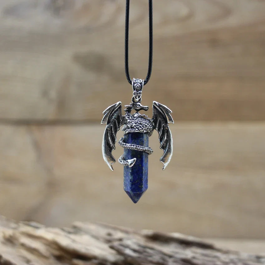 Viking Dragon Necklace with Quartz Crystal