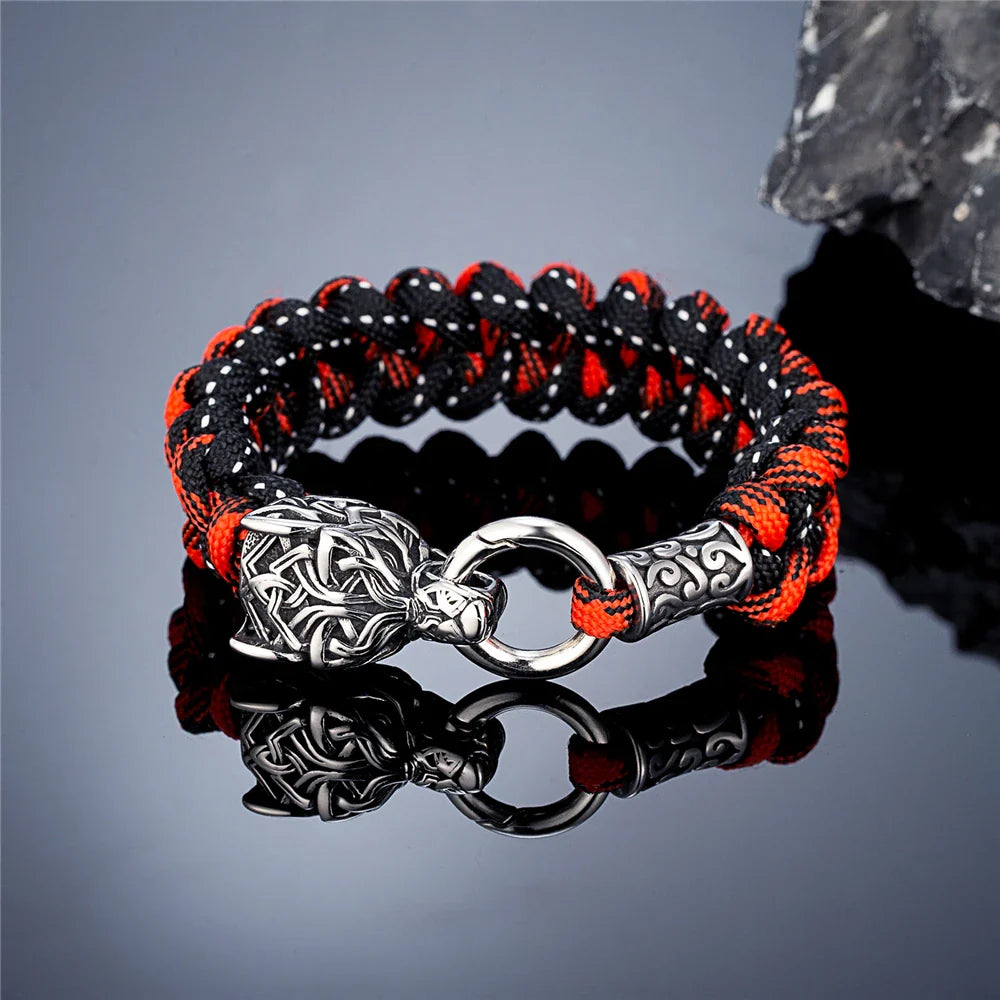 Viking Wolf Bracelet with Paracord Rope | Multiple Colors