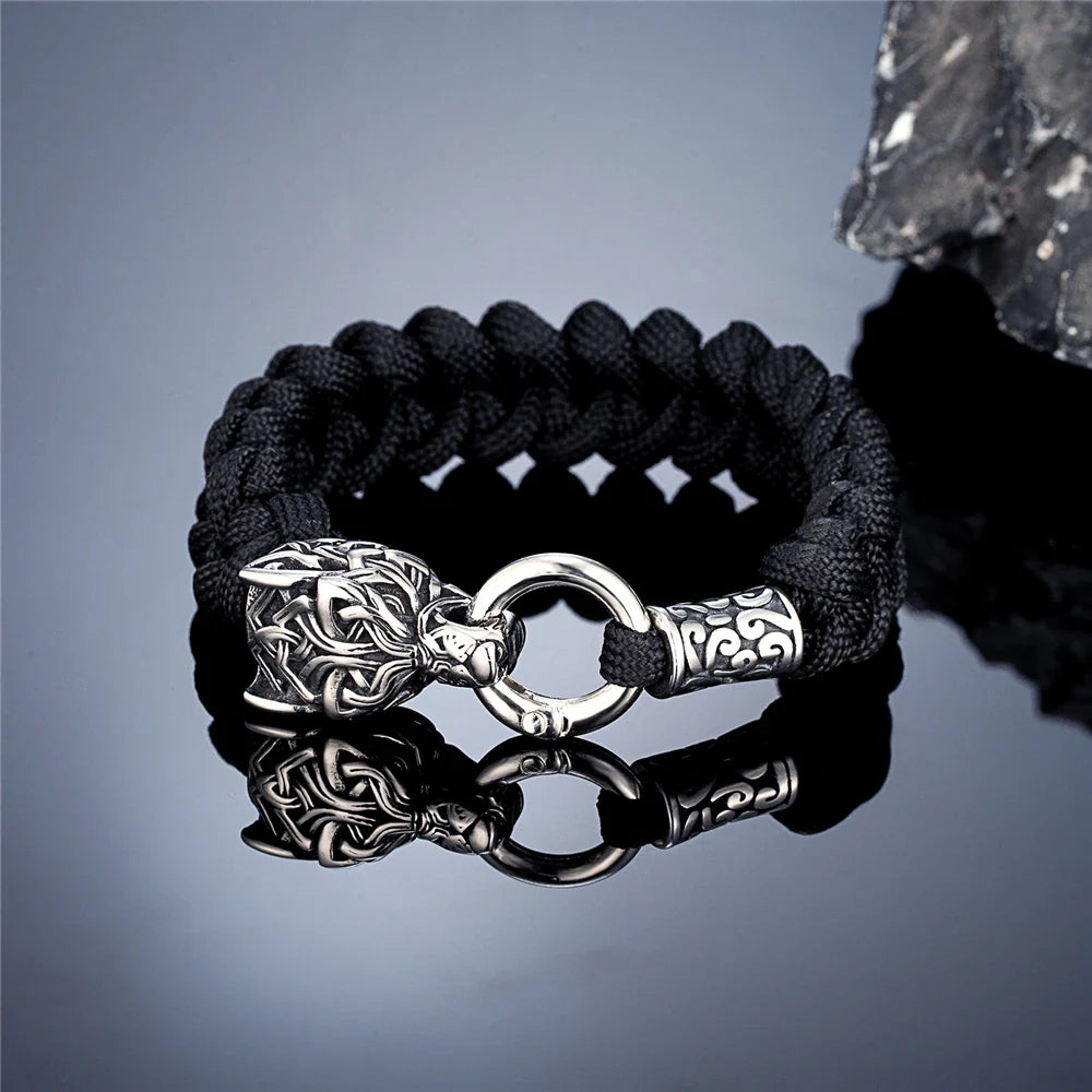 Viking Wolf Bracelet with Paracord Rope | Multiple Colors