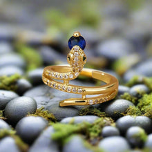 Load image into Gallery viewer, Viking Snake Ring with Serpent Beholding Colored Gemstone and Inlay Zircon Gemstone

